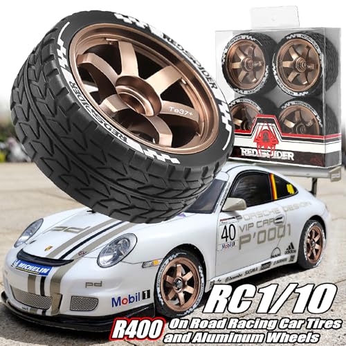 REDSPIDER•1/10 On Road Tires and Aluminum Wheels（4PCS） 12mm Hex RC Rally Racing Tyres OD 2.56" for Tamiya TT01 TT02 XV01 TA06 A959 PTG2 HPI KYOSHO PTG2(Brown) - color: Brown