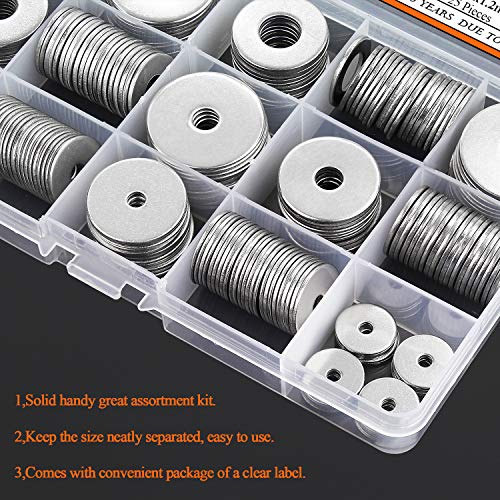 HELIFOUNER 240 Pieces 15 Sizes 304 Stainless Steel Large Fender Washer Assortment Kit (M3 M4 M5 M6 M8 M10 M12) - size: M3-M12