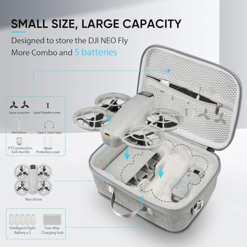 GAGITERVR N2S Neo Combo Hard Carrying Case, Travel Shoulder Bag with Soft Velvet Lining, Portable Protection for DJI Neo Drone, Up to 5 Batteries, Charging Hub & Accessories, Ideal for Trip & Storage - size: For 5 Batteries/Charging Hub