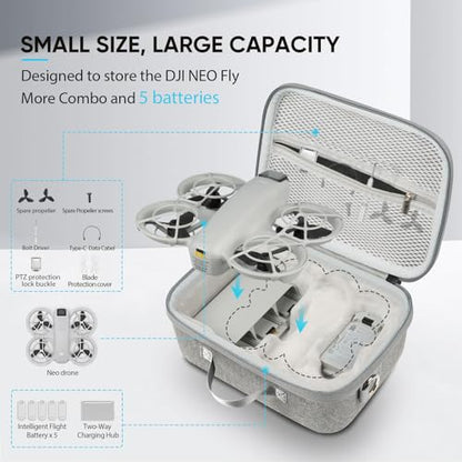 GAGITERVR N2S Neo Combo Hard Carrying Case, Travel Shoulder Bag with Soft Velvet Lining, Portable Protection for DJI Neo Drone, Up to 5 Batteries, Charging Hub & Accessories, Ideal for Trip & Storage - size: For 5 Batteries/Charging Hub