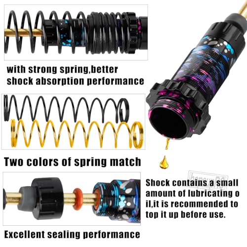 Front Rear Assembled Full Metal Shocks Upgrades Part for 1/10 Slash/Stampede/Rustler/Bandit VXL 4X4 2WD,Full Aluminum Big Bore RC Shocks Absorber Damper,4PCS colour - color: colour/red
