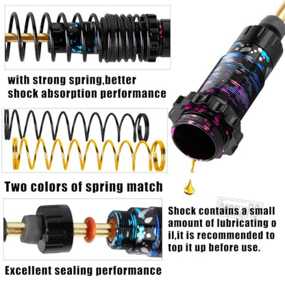 Front Rear Assembled Full Metal Shocks Upgrades Part for 1/10 Slash/Stampede/Rustler/Bandit VXL 4X4 2WD,Full Aluminum Big Bore RC Shocks Absorber Damper,4PCS colour - color: colour/red