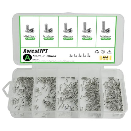 500Pcs 304 Stainless Steel Metric Micro Screws Nuts Assortment, M1x2.5/3/4/5/6mm Sizes, Phillips Pan Head, Fully Threaded Kit for Arduino, RC Models, Electronics, DIY Projects - size: M1x2.5/3/4/5/6-500Pcs