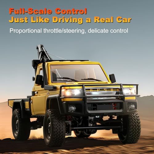 MN-82T RC Rock Crawler, 1:12 Scale 4WD Upgraded RC Truck with Crane Hook, 2.4Ghz Off Road Toy Pickup Truck with Lights, All Terrain Wrecker Vehicle for Teen Adults (Yellow) - color: Yellow