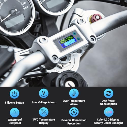 DROK 48v Golf Cart Battery Meter, 10-100v Digital Volt Meter Battery Capacity Tester Temperature Gauge, Grey, 60cm Cable - color: Grey, size: 48V/60cm Wire