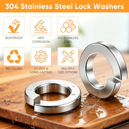 1000Pcs Spring Lock Washers Assortment Kit, Metric Split Lock Washer Set, 304 Stainless Steel Lock Washers for Screws Bolts,9 SAE Sizes M2 M2.5 M3 M4 M5 M6 M8 M10 M12