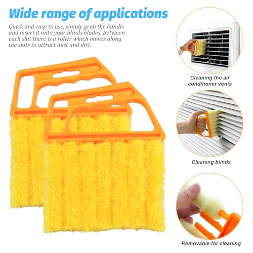 3PCS Car Window Blind Cleaner Duster Tool, 7 Fingers Microfiber Vehicle Handheld Shutter Dusting Cleaning Brush, Removable Auto Air Conditioner Vents Cleaner, Universal Fit (Orange) - color: Orange