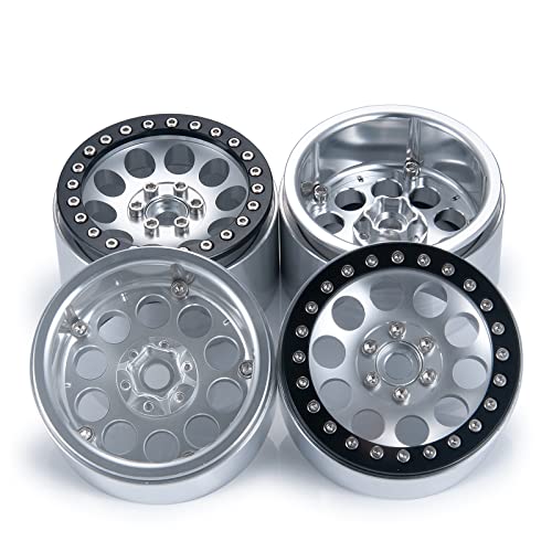 Aluminum 2.2" Beadlock Wheels Rims 35mm for 1/10 RC Crawler Truck Car SCX10,SCX10-II,TRX4,Wraith,4PCS,Silver - color: Silver