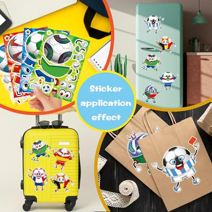 Soccer Stickers for Kids, Make a Face Stickers, Make Your Own Sticker | 24 Sheets, Goodie Bag Stuffers, Football Gifts, Soccer Party Favors, Classroom Teacher Reward Educational Toy Art Craft - style: 24 Sheet Soccer Stickers