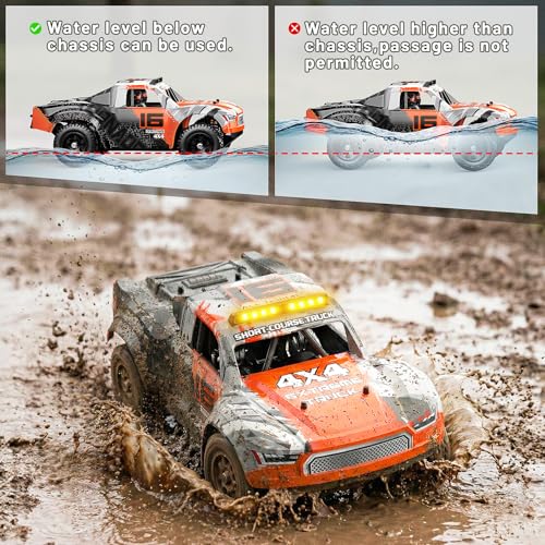 1:16 Beginner RC Cars,4WD Drift All Terrain Remote Control Car Short Course RC Truck, Up to 36 km/h,2.4GHz RTR, 2×7.4V 1300mAh Batteries, 2 Tire Sets , Metal Drivetrain,for Adults and boys age 8-12