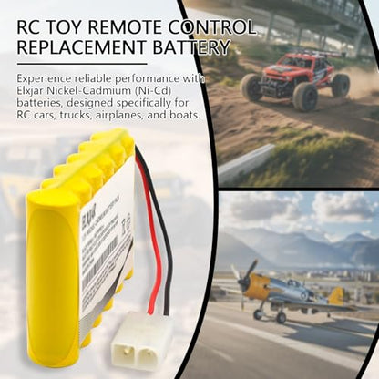(2-Pack) 7.2V 800mAh Ni-Cd Battery with Tamiya Plug for RC Vehicles | Includes 2 USB charging cables; 6-cell AA pack with 4-inch wire for compatible RC cars, trucks, boats and toys.