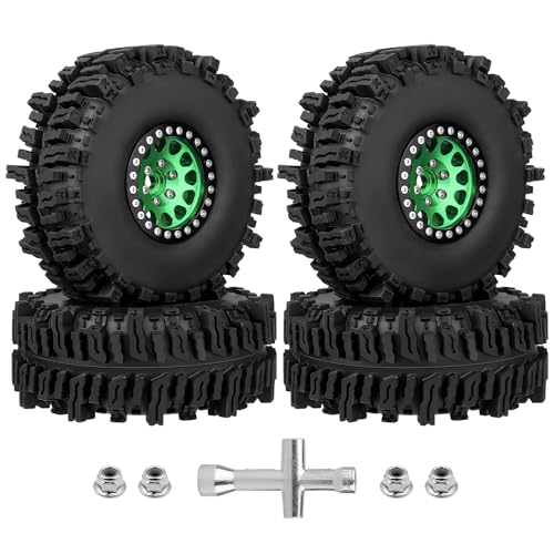HobbyPark Soft Rubber 1/10 RC Crawler 1.9 Mud Slingers Tires 4.7inch 120mm and 1.9 Beadlocks Wheels Set for Scale RC4WD Axial SCX10 TRX4 Redcat Gen 8 Good Grip w/Foams (Green & Black Rims) - color: Green & Black Rims