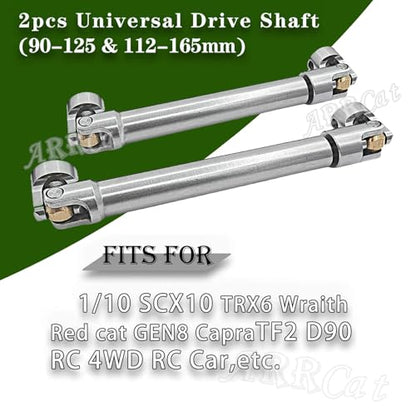 2PCS RC Crawler Drive Shaft for 1/10 SCX10 TRX6 Wraith Red cat Capra GEN8 D90 TF2 RC 4WD,ARRCat Stainless Steel Universal Driveshaft RC Upgrades Part Hop Ups,(90-125 & 112-165 MM) - size: 1pc (90-125mm) & 1pc (112-165mm)