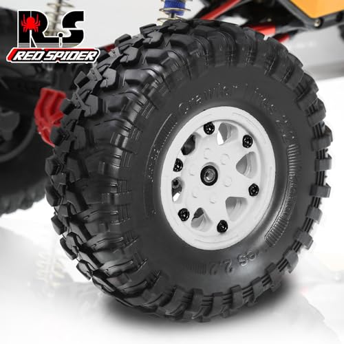 REDSPIDER 2.2 Beadlock Wheels and Tires（4pcs）Plastic wheels with lightweight design，All terrain tires.for 1:10 RC Axial SCX10 Canyon Trail 105Rims TRX4 TRX6(White) - color: White