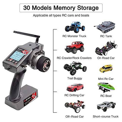 Radiolink RC6GS V3 7 Channels RC Transmitter and R7FG&R4FGM Gyro Receiver, 2.4GHz 600m RC Remote, Voltage Telemetry RC Controller and Receiver kit for Remote Control Car, Boats