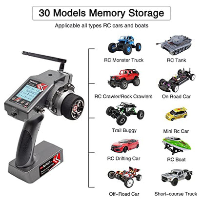 Radiolink RC6GS V3 7 Channels RC Transmitter and R7FG&R4FGM Gyro Receiver, 2.4GHz 600m RC Remote, Voltage Telemetry RC Controller and Receiver kit for Remote Control Car, Boats