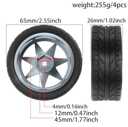REDSPIDER 1/10 On Road Tires and Metal Wheels 12mm Hex RC Rally Racing Tyres OD 2.55" 4PCS for Tamiya TT01 TT02 XV01 TA06 A959 PTG2 HPI KYOSHO PTG2 Traxxas 1:10 Street Touring Drift Car (Titanium) - color: Titanium