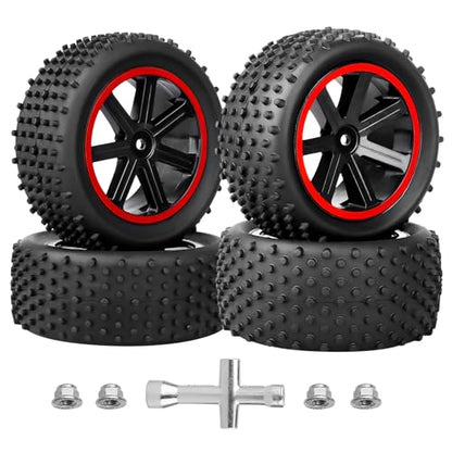HobbyPark 12mm Hex PreGlued 1/10 RC Buggy Tires and Wheels Set Mounted for Traxxas Bandit VXL Losi Redcat Wltoys 144001 2S 3S Lipo Brushless Motor (Style A)