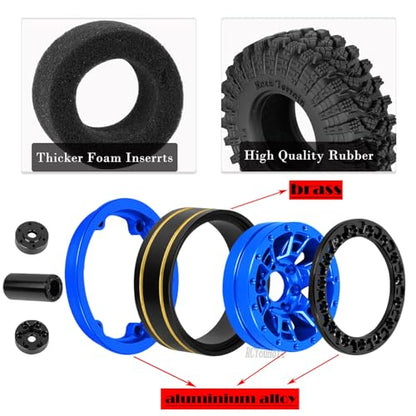 RC 1.3" Beadlock Tires Wheels for 1/18 1/24 Trx4m SCX24 FCX24 Ascent-18 RC Crawler Car,4pcs 1.3 Inch Wheel Rim Soft Rubber Tires,Navy Blue - color: Navy Blue-(1.3" Beadlock Tires）
