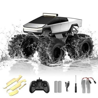 Amphibious Remote Control Car, 1:18 Monster Truck Toys for Boys RC Cars, 2.4 GHz Waterproof RC Trucks, 4WD All Terrain Off-Road Pickup, Kids Christmas Birthday Gifts Present Boys Girls Toys Ages 6+ - color: Silver