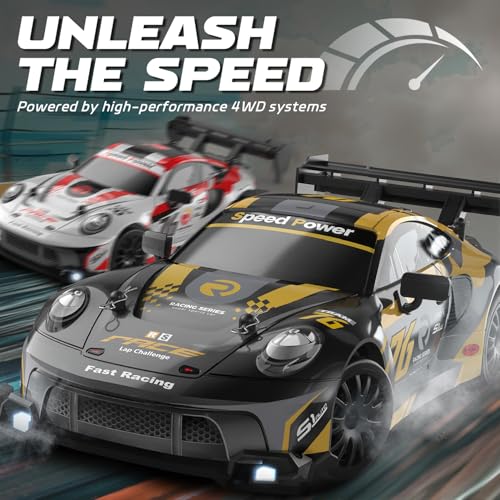 RC Drift Car, 1:24 Scale Remote Control Vehicle for Kids,2.4GHz 20KM/H 4WD High Speed RC Cars with LED Light, Two Batteries & Drifting Tires Racing Sport Toy Cars for Adults Boys Girls Kids 8606BK - style: 8606-Black