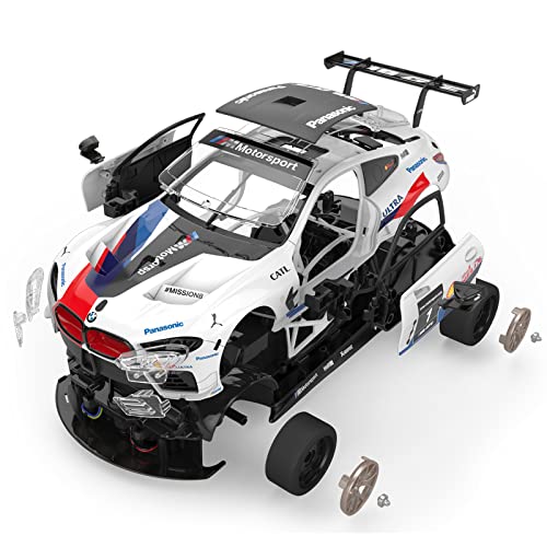 RASTAR Build Your Own RC Car BMW M8 GTE Kit with Remote, Motor & DIY Decals | Officially Licensed, Ideal Gift, 74PCs 1/18 Scale RC Model Car Building Kit with Openable Doors & Working Lights, 97200