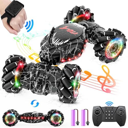 RC Stunt Car, 2.4GHz LED Gesture Sensing, 4WD Double Sided Rotation with Lights and Music, All Terrain Rotation Drift Car - Birthday Gifts for Boys & Girls (Black)