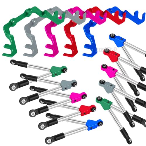 RC Front Tie Rods with Stabilizer Upgrades Part for 1/10 Slash 4X4 LCG,Alloy Aluminium Front Positive and Negative Teeth Pull Rod + Fixed Code Combination-Set,Red - color: Red - (Front Tie Rods)