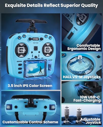 Jumper T15 2.4GHz ELRS Radio Transmitter with Nano Receiver,VS-M Hall Gimbal EdgeTX IPS Color Touchscreen Controller for FPV Drone/Fixed-Wing/Helicopter/Multirotor/RC Car Boat,Mode 2 (Blue)