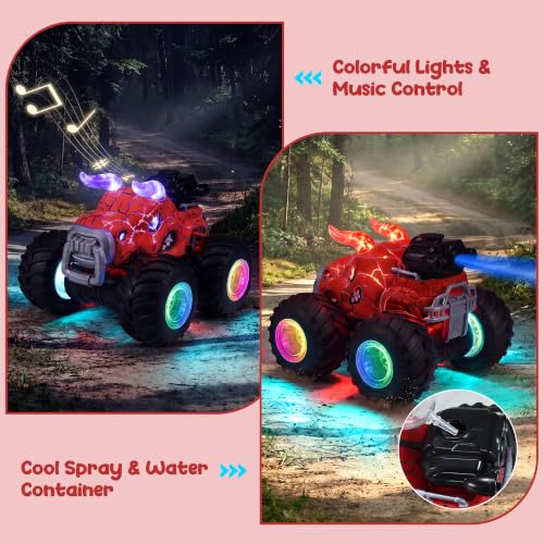 Remote Control Monster Truck Toys - 1000mAh Battery RC Stunt Car (Red) | 2.4GHz Remote Control, Flat & Upright 360° Spins, Trucks for Kids Ages 4-12, Birthday & Holiday Gifts for Boys & Girls - color: Red