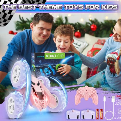 cosone Pink Purple RC Stunt Car for Kids | 360° Rotating Tricks, Double-Sided Driving, LED Lights, USB-C Rechargeable Battery, One-Click Demo - color: Purple&pink Pro