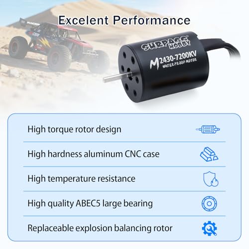 Surpass Hobby RC Brushless Motor ESC Combo Waterproof 2430 7200KV Brushless Motor and 35A ESC Combo Set for 1/16 1/18 Remote Control Cars Trucks Off-Road Vehicle - size: 7200kv, style: 2430 Motor+35A ESC