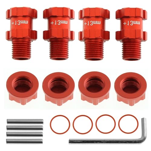 RC Wheel Hex 13mm Extended Wheel Hub Drive 14mm to 17mm with Anti-dust Cap Nuts 17mm Alum for Arrma Senton Granite Big Rock Vorteks 3S Senton Granite Mega550 Infraction Mega570 Upgrade Parts (Red)