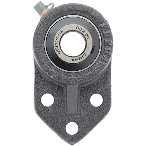 [2-Pack] UCFB204-12 - 3-Bolt Flange-Mount Ball Bearing Unit, Insert Bearing UC204-12, Cast Iron Housing FB204, Bore Shaft 3/4 in (19.05 mm), Set Screw Locking, 4.25 in (107.95 mm) Overall Length