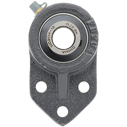 [2-Pack] UCFB204-12 - 3-Bolt Flange-Mount Ball Bearing Unit, Insert Bearing UC204-12, Cast Iron Housing FB204, Bore Shaft 3/4 in (19.05 mm), Set Screw Locking, 4.25 in (107.95 mm) Overall Length