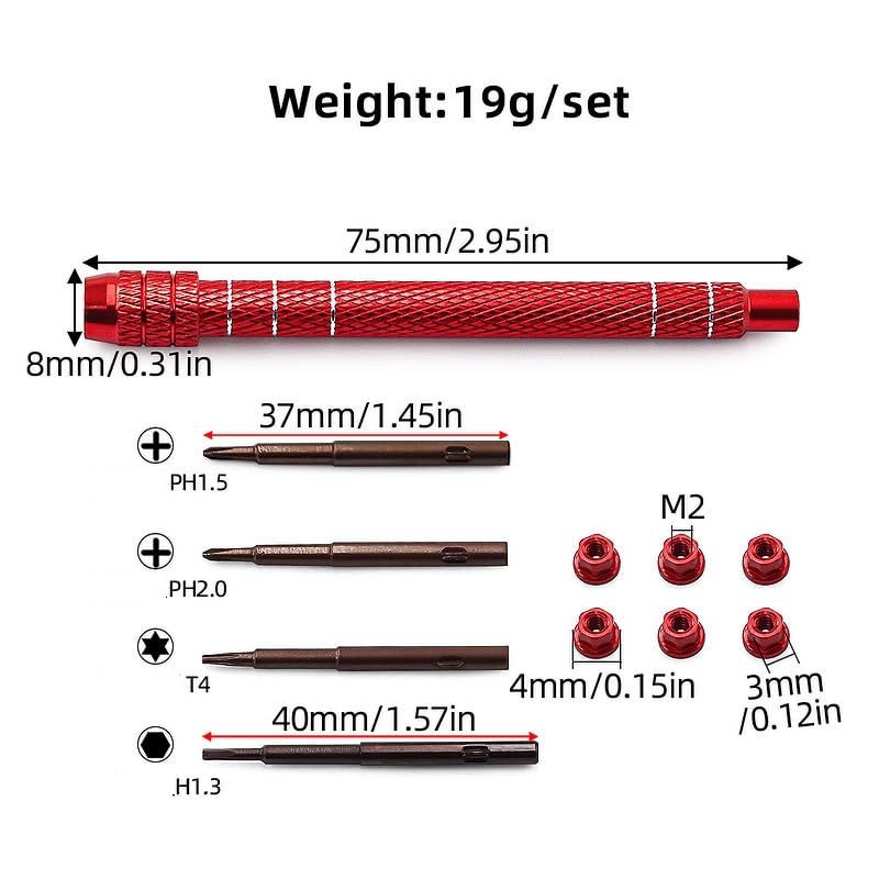 1/30 RC Screwdrivers Set H1.3 Hex T4 Plum Phillips 1.5mm 2.0mm Precision Bits With M2 Nuts Screw Driver Repair Tool Kit For 1:30 1:32 Crawler Car Axial SCX30 0.7" Tires Wheels (Blue) - color: Blue