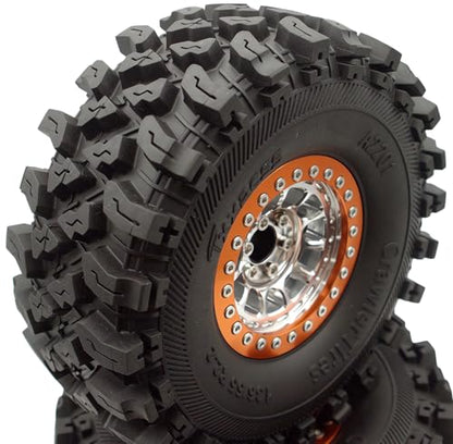 136mm 2.2 Aluminium Beadlock Wheels and Tires Set (4-Piece) for 1/10 RC Crawler (Silver Orange) - color: Silver Orange