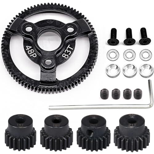 48P 83T Spur Gear Hardened Steel Transmission Gears with 18T 19T 20T 21T Pinions Gear 1/8 inch 3.175mm Hole Upgrade Parts for Traxxas RC 1/10 2WD Slash Stampede Rustler 2WD Bandit VXL XL-5 F-150 SVT - size: 83T-18T 19T 20T 21T