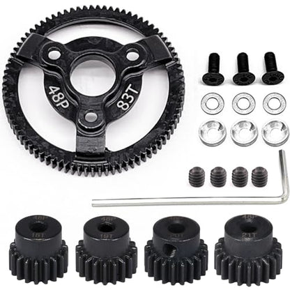 48P 83T Spur Gear Hardened Steel Transmission Gears with 18T 19T 20T 21T Pinions Gear 1/8 inch 3.175mm Hole Upgrade Parts for Traxxas RC 1/10 2WD Slash Stampede Rustler 2WD Bandit VXL XL-5 F-150 SVT - size: 83T-18T 19T 20T 21T