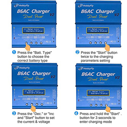 Upgrated 7A B6AC V2 Lipo Battery Balance Charger Discharger with Power Supply for LiPo/Li-ion/Life/LiHv Battery (1-6S) NiMH/NiCd (1-15S) PB (2-24V) Smart Battery(Rc Battery Charger)