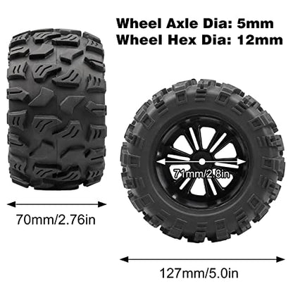 Aimrock 4pcs Pre-Glued 12mm Hex 2.8'' RC Wheels and Tires OD 5'' with Wrench for 1/10 Traxxas Hoss Stampede Rustler HSP Redcat Volcano RC Monster Truck Tires Wheels Off-Road RC Car
