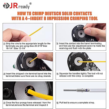 JRready NEW-DT1 Deutsch Crimper for Size 12, 16, 20 Solid Contacts, DTP, DT, DTM Connectors. Equivalent to HDT-48-00 Deutsch Connector Crimping Tool(12-22AWG) - size: Crimping Tool(DT1)