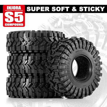 INJORA 1.0 Tires All Terrain S5 Super Soft Sticky Tires for 1/18 TRX4M 1/24 RC Crawler Axial SCX24 FMS FCX24 Enduro24 Upgarde (T1014)