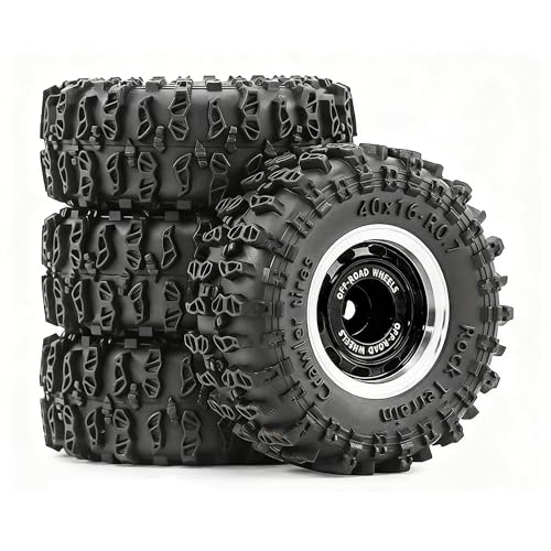0.7” Wheel & Crawler Terrain Tire Set for 1/30 RC Crawler, -1.00mm Offset, Axial SCX30 & Redcat Ascent-32, CNC Aluminum Rims, 5mm Hex, Shims Screwdriver Included, Pre-Assembled, 4 pcs, Black - color: Black-1, size: Rock-trail-clean-out