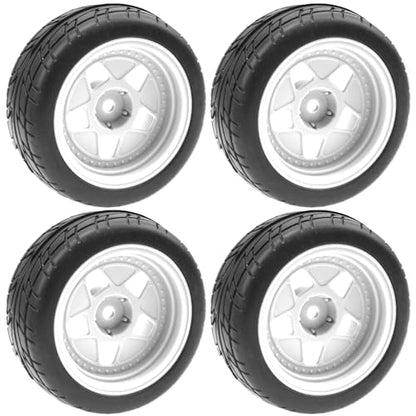 ShareGoo Nylon Wheel Rims with Rubber Tire RC 12mm Hex Compatible with HSP Tamiya Kyosho RedCat Sakura WLtoys 1/10 RC On-Road Racing Touring Car (White) - color: White
