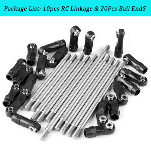 MORLORDY 10Pcs Stainless Steel RC Link Rod Linkage Set with Ball End for Axial SCX10-AXI90075 UMG10 II RC Crawler Car Upgrade Part
