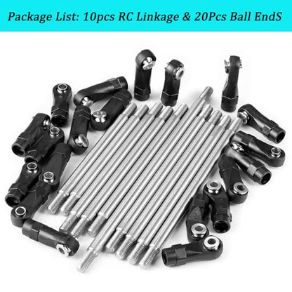 MORLORDY 10Pcs Stainless Steel RC Link Rod Linkage Set with Ball End for Axial SCX10-AXI90075 UMG10 II RC Crawler Car Upgrade Part