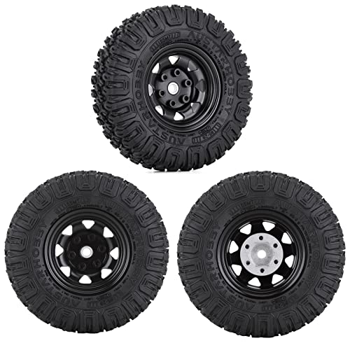 4PCS 1.55 inch 85mm Rubber Terrain Crawler Tires Metal Beadlock Wheel Rims Tires Set Compatible with 1/10 RC Crawler Car Axial AX90069 D90 TF2 Tamiya CC01 LC70 MST JIMNY (Black) - color: 85mm-black