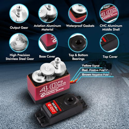 40KG Servo Motor High Torque RC Servo Motor Waterproof for 1/8, 1/10, 1/12 Scale Cars and DIY Projects (270 Degree)
