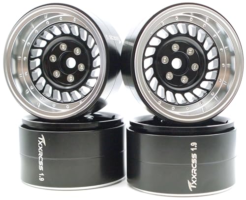 Super Heavy Rc 1.9 Beadlock Wheels Offsets -10mm Rims for 1/10 RC Crawler (Black & Silver) XX - color: Black & Silver